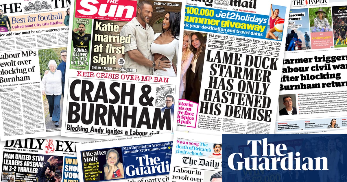 ‘Crash & Burnham’: what the UK papers say as Labour blocks Andy Burnham’s byelection bid | Newspapers