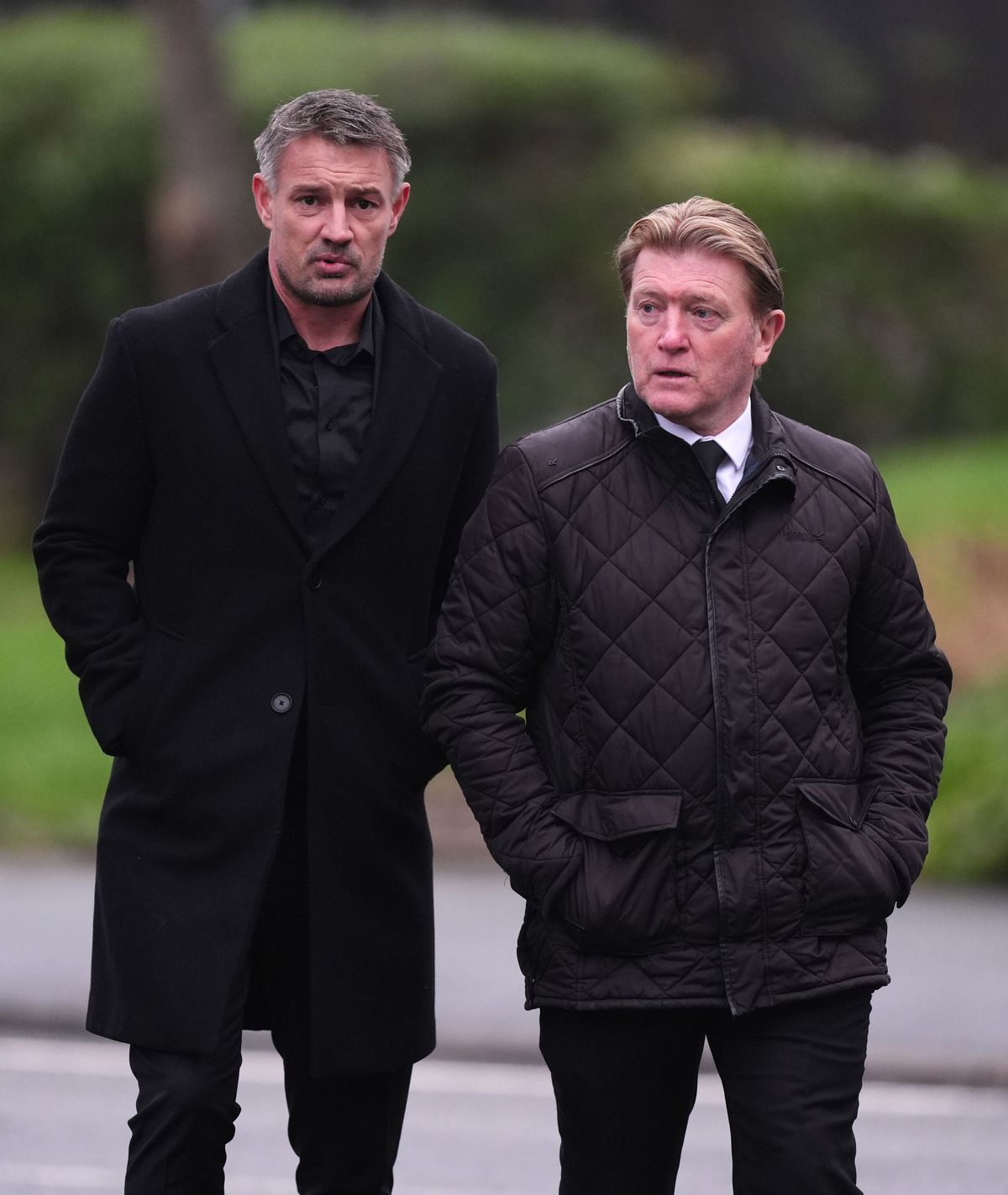 Stuart McCall (right) during the funeral service for Terry Yorath