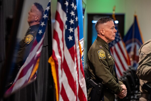 U.S. Customs and Border Protection Commander Gregory Bovino stands during a news conference Tuesday, Jan. 20, 2026, in Minneapolis. (AP Photo/Angelina Katsanis)