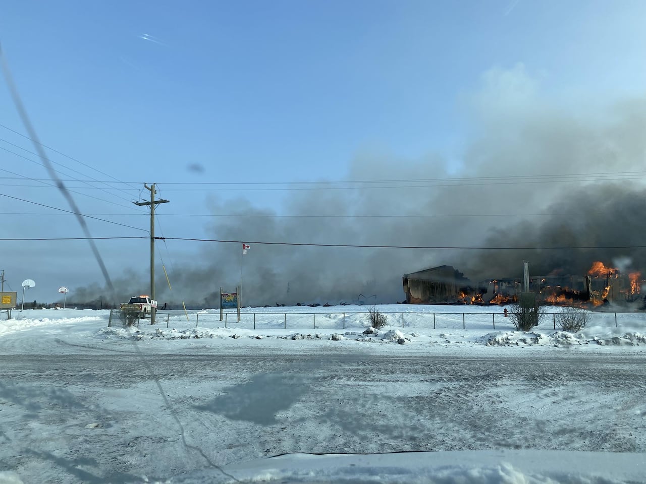 The remnants of a building that caught fire is shown.