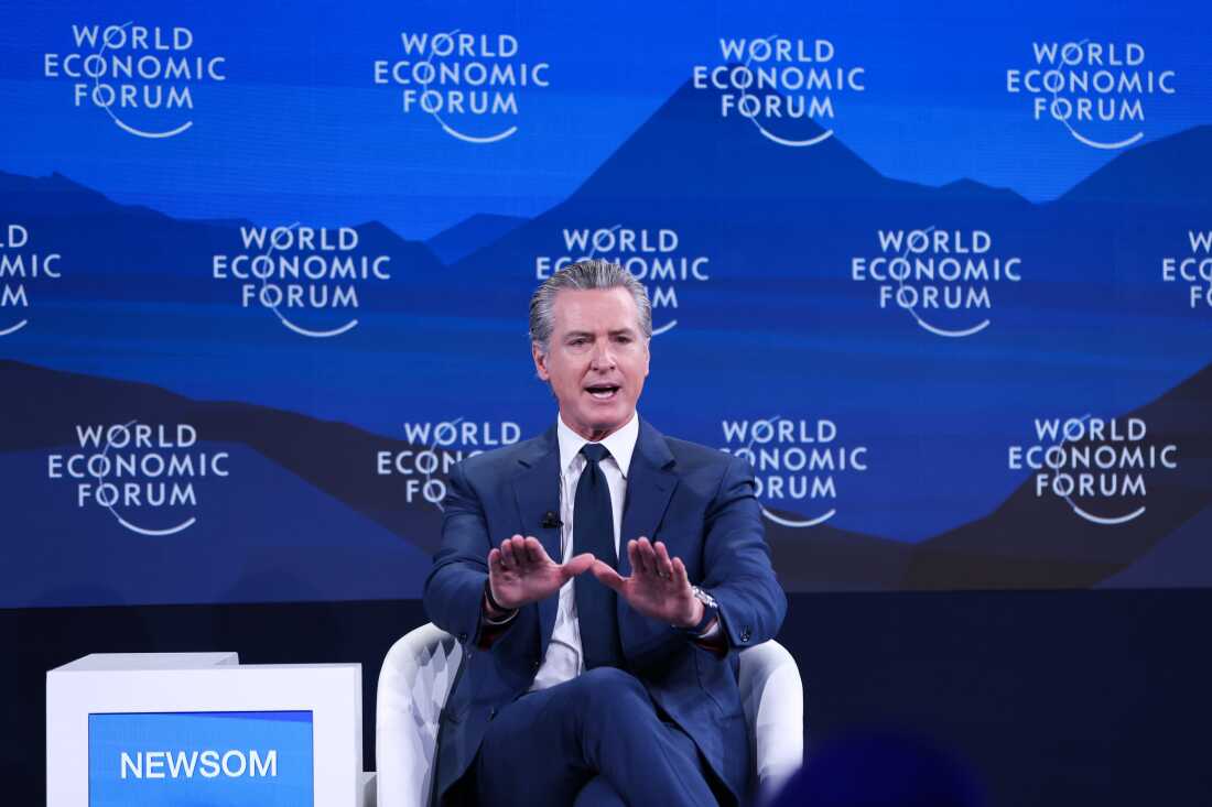 Gavin Newsom, governor of California, during the World Economic Forum (WEF) in Davos, Switzerland, on Thursday, Jan. 22, 2026. The annual Davos gathering of political leaders, top executives and celebrities runs from Jan. 19-23.