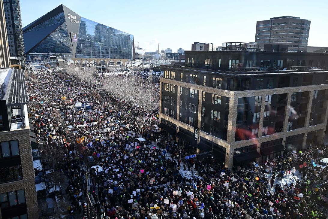 Demonstrators participate in a rally and march during an 
