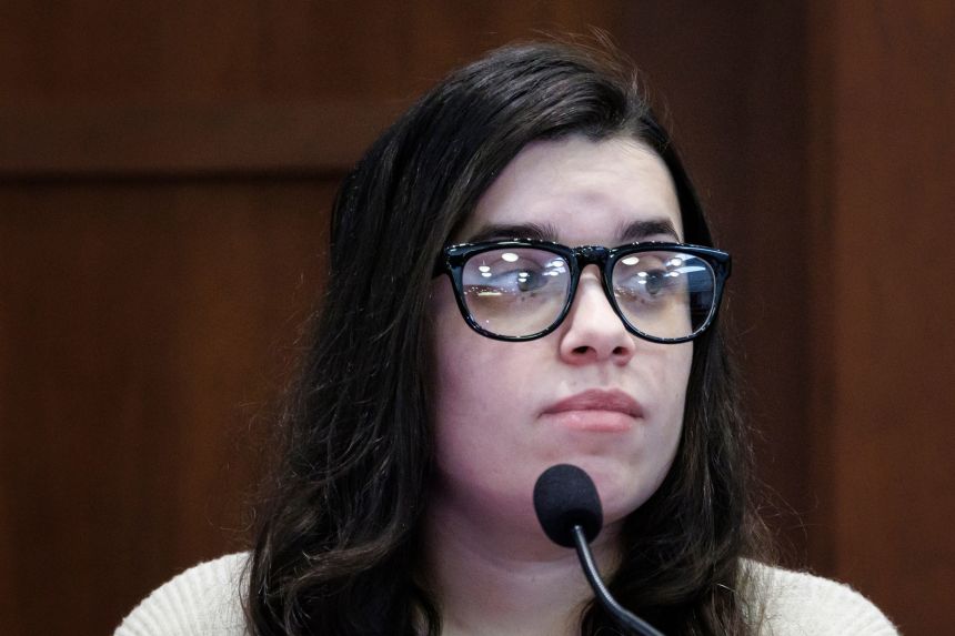 Juliana Peres Magalhães testifies during the double-murder trial for Brendan Banfield in Fairfax County Circuit Court on January 14 in Fairfax, Virginia.