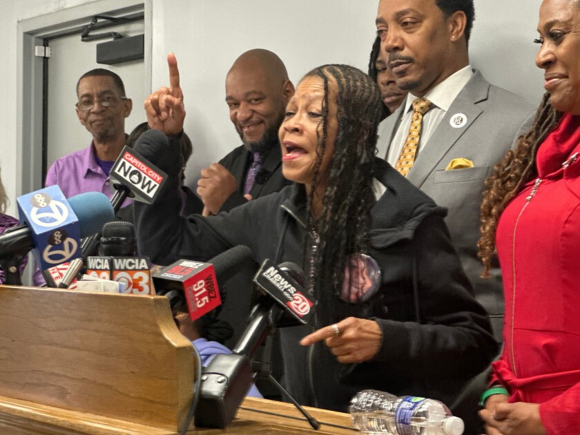 Donna Massey, mother of Sonya Massey, reacts in Springfield, Ill., on Thursday, Jan. 29, 2026, to the 20-year sentence given to former Illinois sheriff's deputy Sean Grayson for the July 6, 2024 shooting of Sonya in her home in Springfield. 