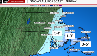Massachusetts on "razor's edge" with weekend storm. Maps show best chance for snow, high winds.
