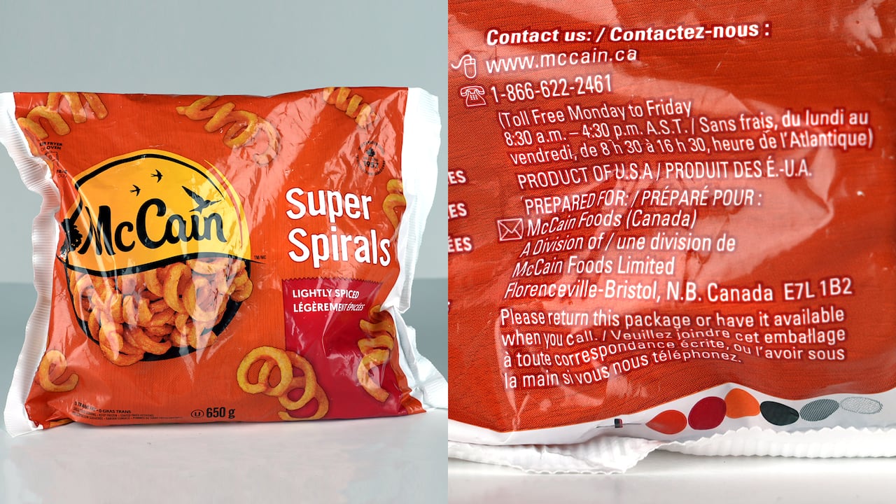 McCain’s Super Spirals indicate they are a product of the U.S on the back of the package.