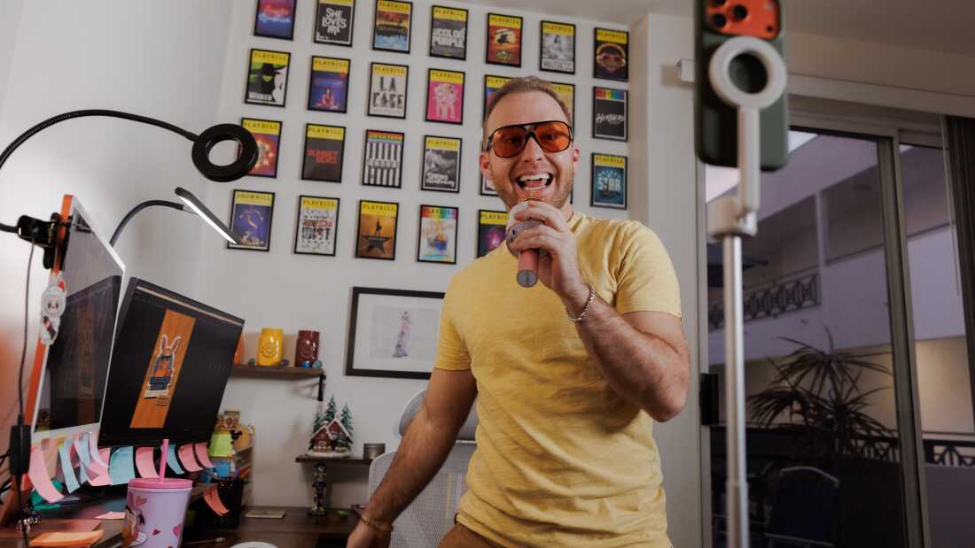 Niklaus Miller, 29, is photographed in his bedroom in Los Angeles, where he practices and films his social media videos. Not a native Spanish speaker, Miller committed to learning all of Bad Bunny’s lyrics after the artist was announced as the Super Bowl halftime performer and has since gained a large social media following while preparing an audition in hopes of making it to the show.