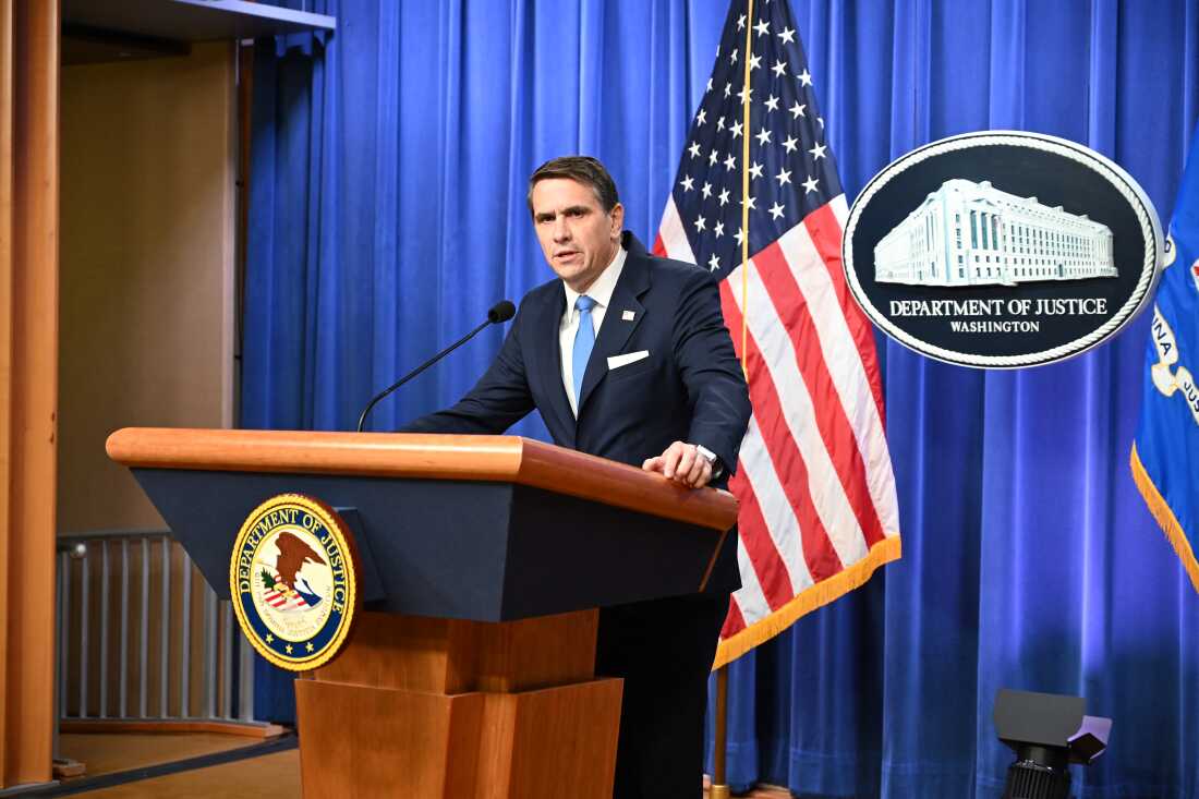 Deputy Attorney General Todd Blanche speaks during a press conference at the Department of Justice on Jan. 30, in Washington, D.C.
