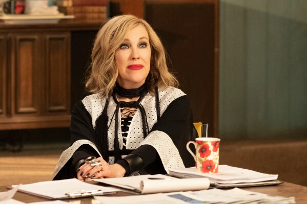 This image released by Pop Tv shows Catherine O'Hara in a scene from "Schitt's Creek." (Pop TV via AP)