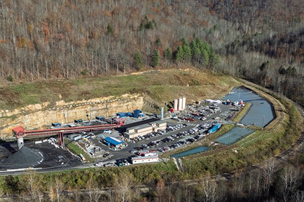 The Rolling Thunder coal mine near Swiss, in Nicholas County, West Virginia, is seen in this aerial photo on Wednesday, Nov. 12, 2025. (Sean McCallister/Charleston Gazette-Mail via AP)