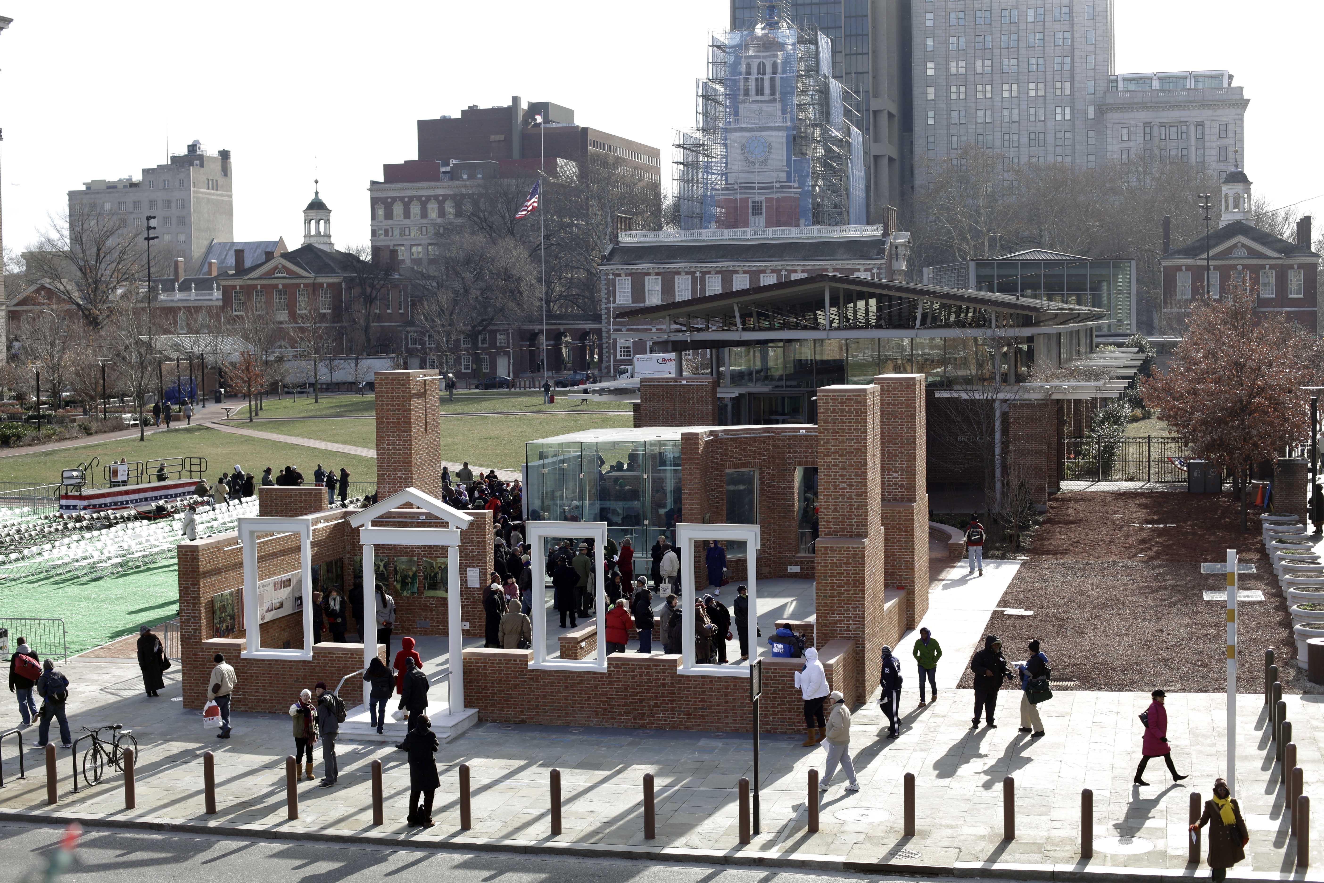 People visit the President's House: Freedom and Slavery in Making a New Nation exhibit in the historic district of Philadelphia, Wednesday, Dec. 15, 2010.