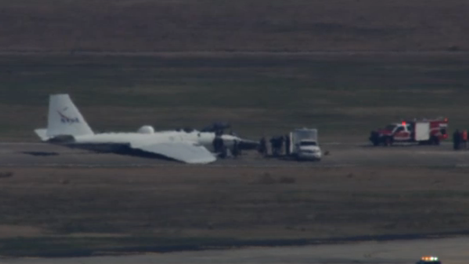 SkyEye was over the scene after a NASA aircraft landed without its landing gear at Houston's Ellington Field Airport.