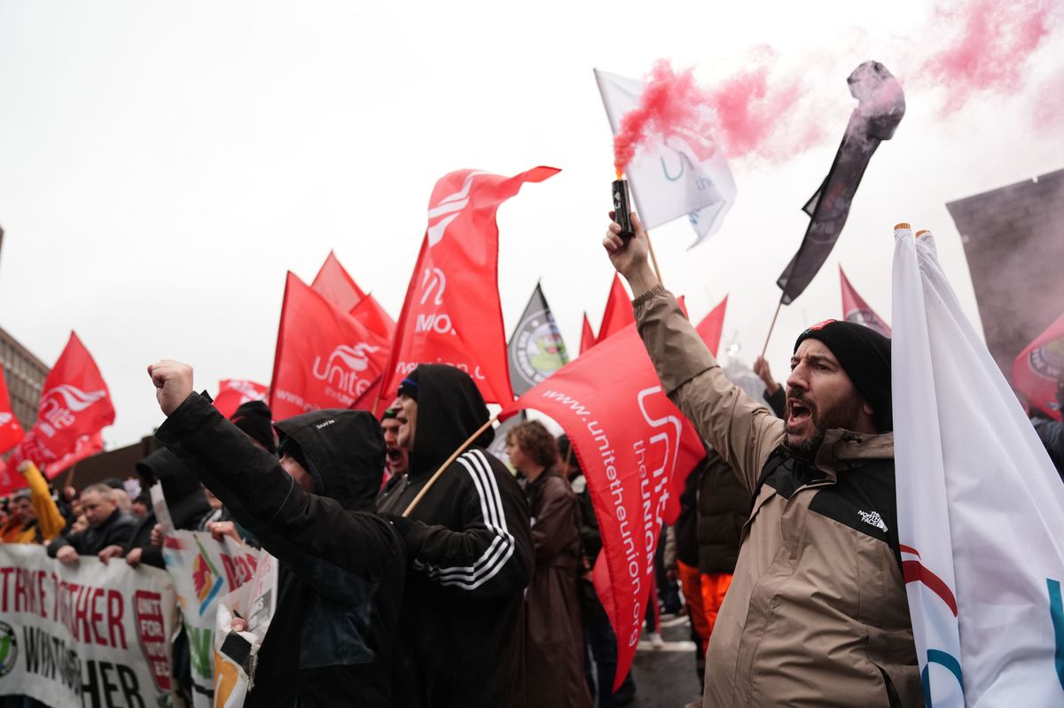 A protest in support of Birmingham's striking bin workers on December 1, 2025