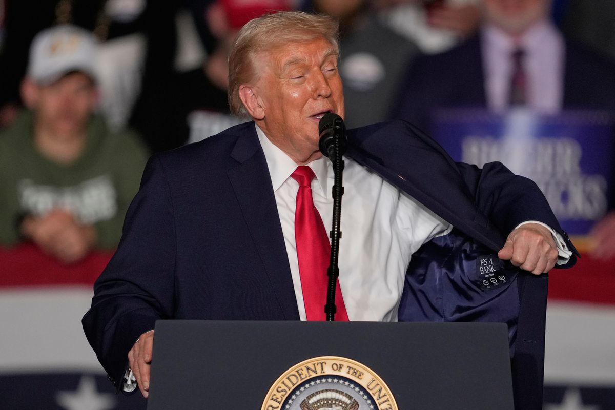 Trump speaking during a rally in Iowa