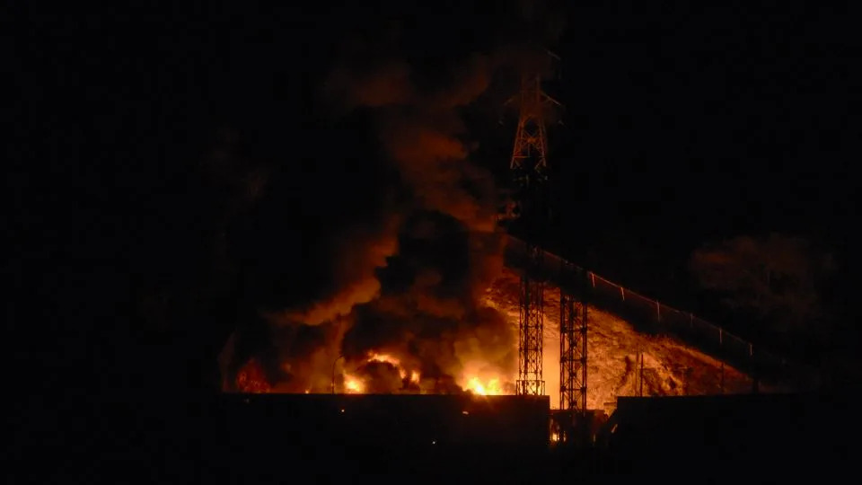 A fire at Fuerte Tiuna, Venezuela's largest military complex, after a series of explosions in Caracas on January 3, 2026. - Luis Jaimes/AFP/Getty Images