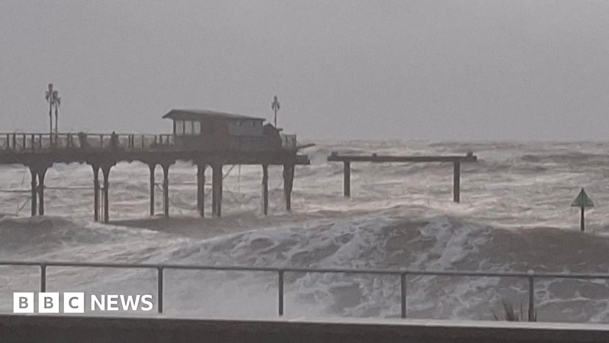 A general view of Teignmouth Grand Pier showing part of the structure destroyed.