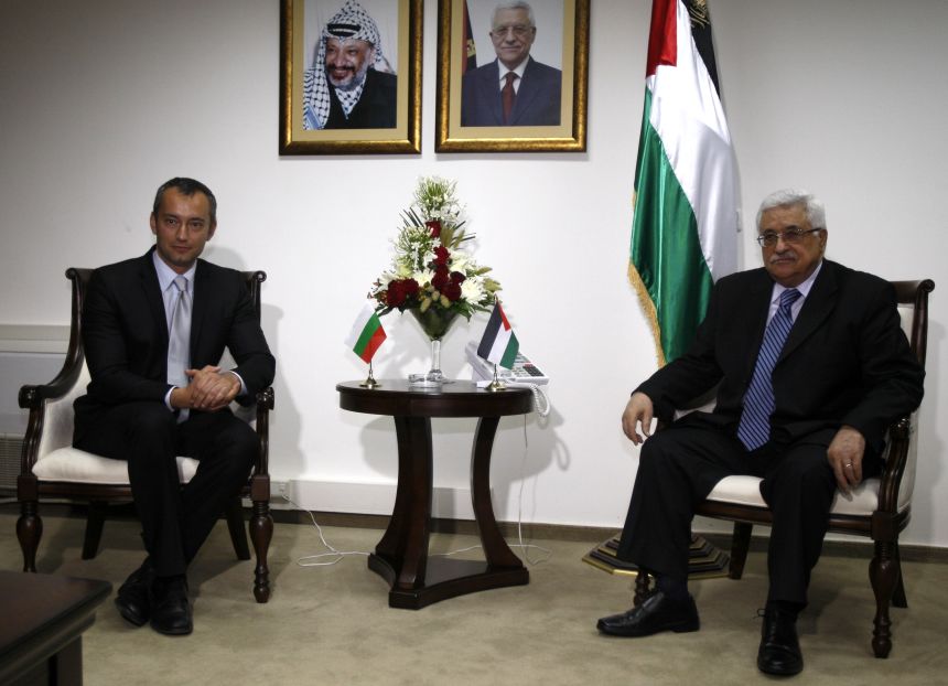 Palestinian President Mahmoud Abbas, right, meets then-Bulgarian Foreign Minister Nickolay Mladenov in the West Bank city of Ramallah in June 2011.