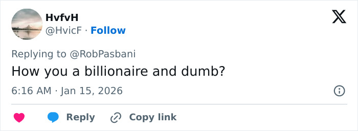 Tweet criticizing a billionaire for naming a boat without realizing what it spells backwards, sparking online reactions.