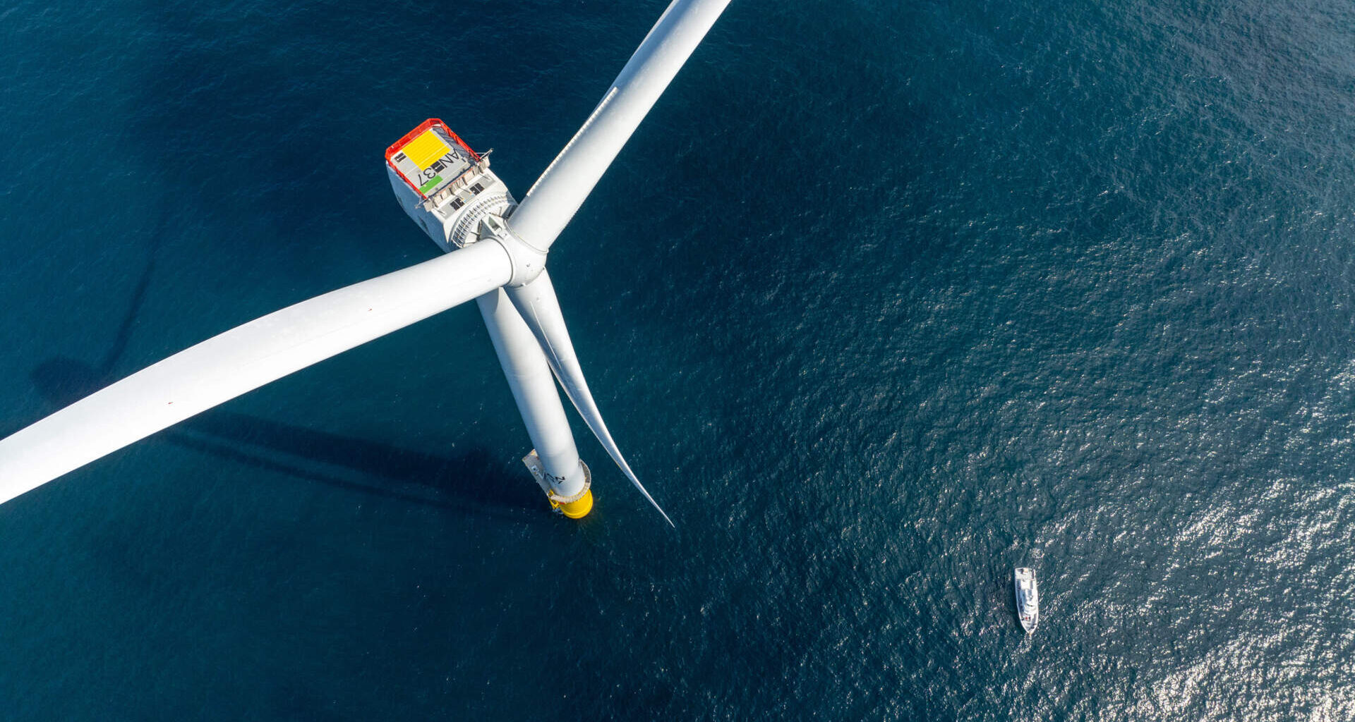 A wind turbine in the Vineyard Wind offshore wind site near the coast of Martha’s Vineyard in Mass. on Monday, Sept. 16, 2024. (David Lawlor/Rhode Island PBS)
