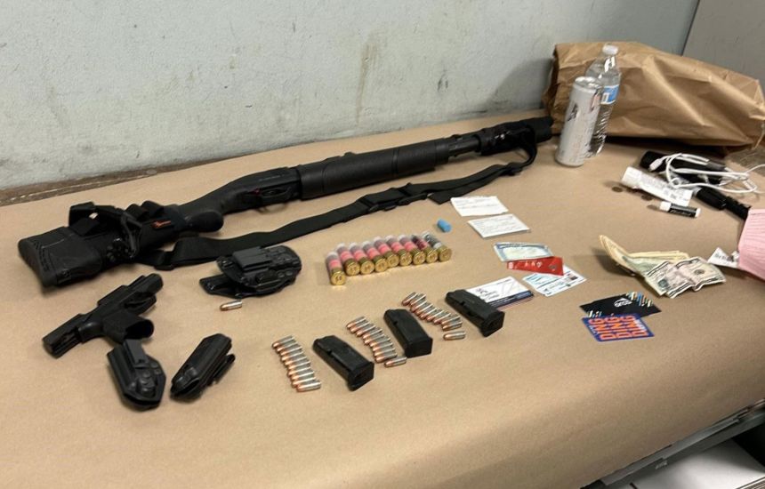A shotgun, pistol and ammunition recovered from Lezama during the New Year’s Eve celebration.