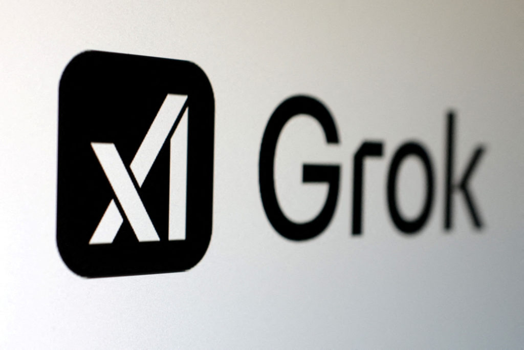 FILE PHOTO: Illustration shows xAI and Grok logos