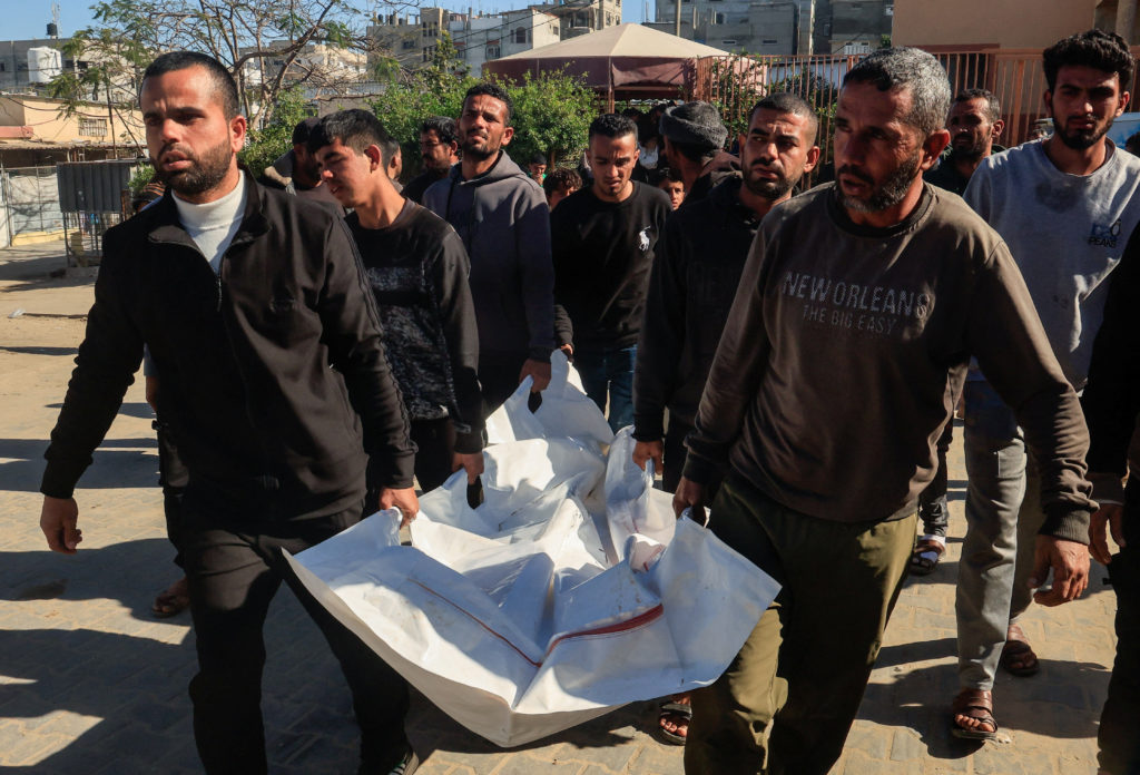 Funeral of Palestinians killed in an Israeli strike, according to medics, in Khan Younis