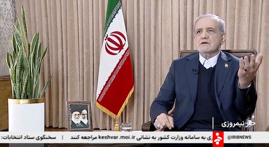 Iran's President Masoud Pezeshkian speaks during an interview with the state TV on Sunday.