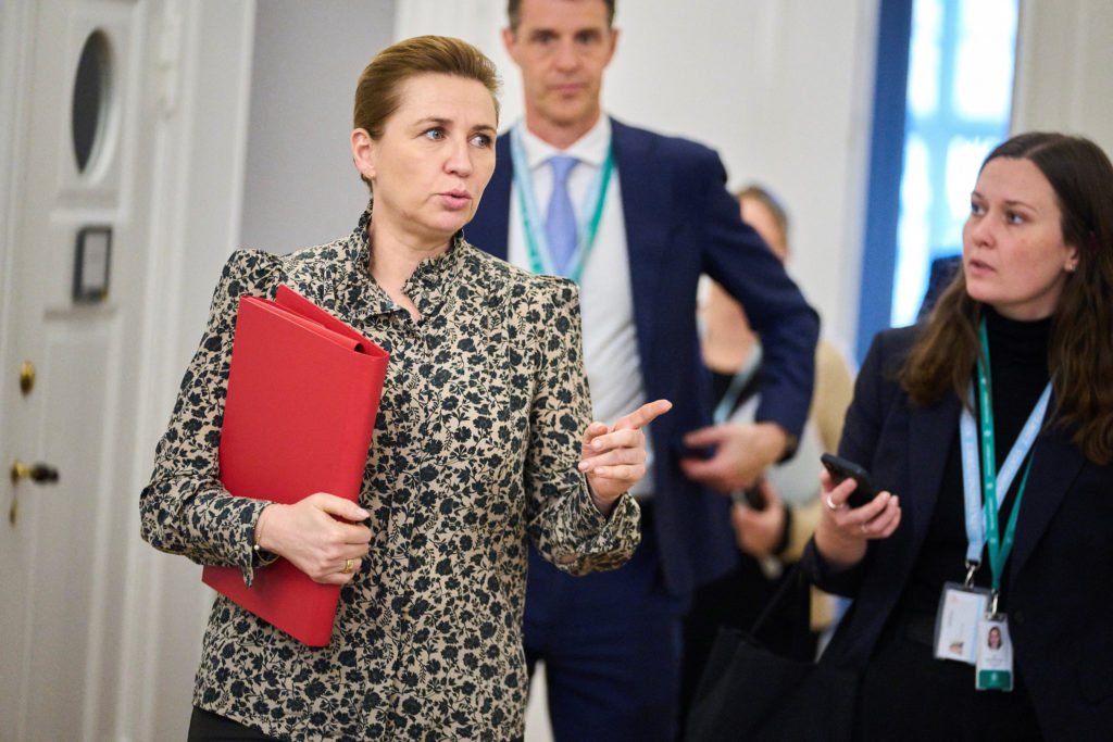 Danish Prime Minister Mette Frederiksen participates in the Foreign Policy Committee meeting at Christiansborg in Copenhagen