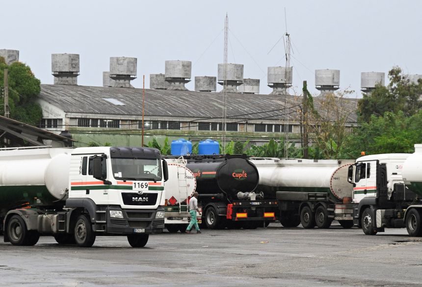 Fuel trucks are parked near the Nico Lopez oil refinery in Havana, on January 12, after US President Donald Trump vowed to stop Venezuelan oil and money from reaching the island as Cubans brace for worsening fuel shortages amid regular power outages.
