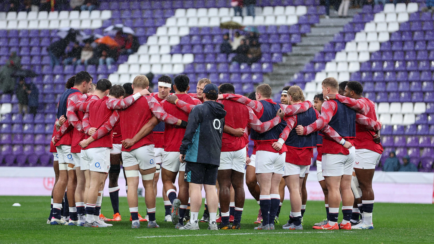 England A team huddle ahead of game v Spain