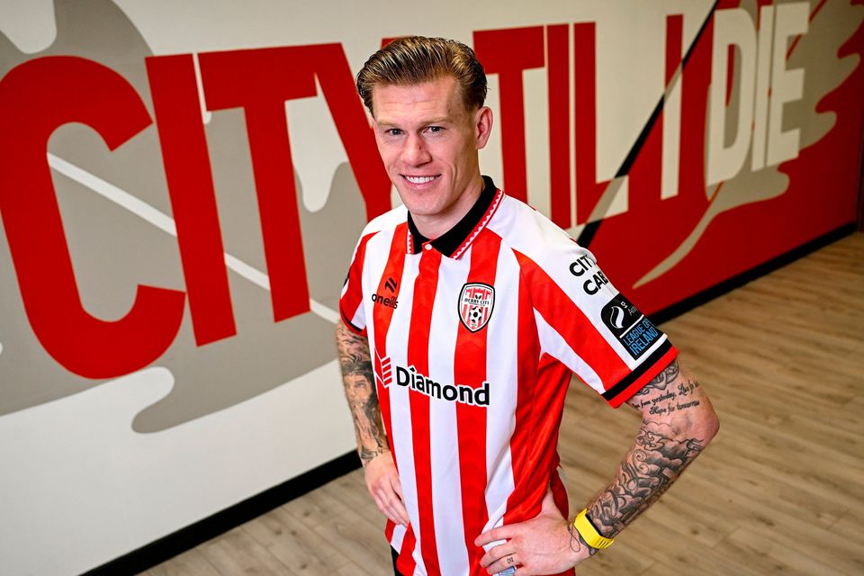 New Derry City signing James McClean is pictured during a media event in Derry. Photo: Ramsey Cardy/Sportsfile