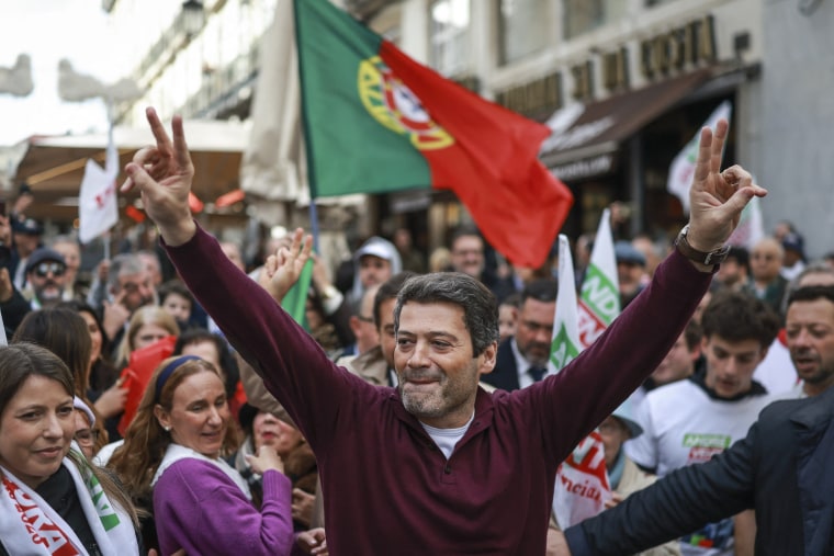 Presidential candidate of the Chega party, Andre Ventura gestures during a street rally in Lisbon on January 16.