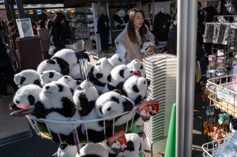 Stuffed toy panda souvenirs are seen for sale during the final day for public viewing.