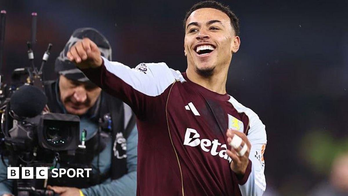 Aston Villa's Morgan Rogers celebrates their win over Manchester United