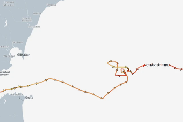 A screengrab from MarineTraffic show the erratic course of the ship Chariot Tide