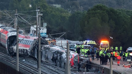Aftermath of high-speed train crash in southern Spain – video