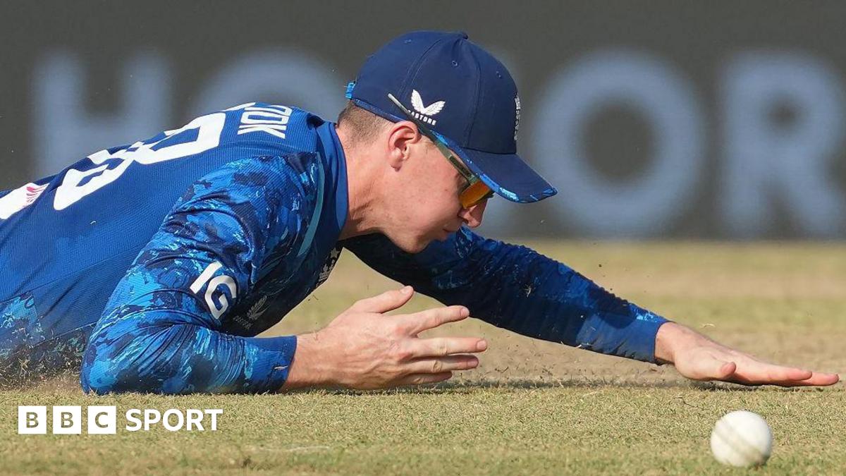 Harry Brook dives to field a ball during England's ODI against Sri Lanka