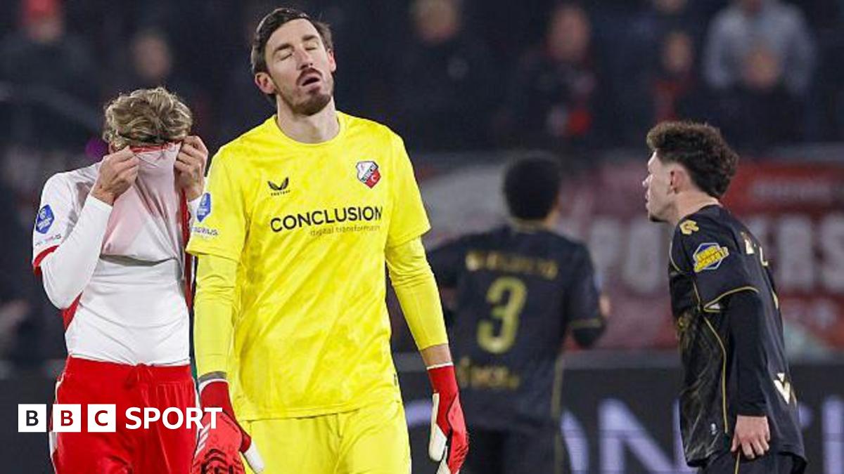 Utrecht goalkeeper Vasilis Barkas is left disappointed against Sparta Rotterdam