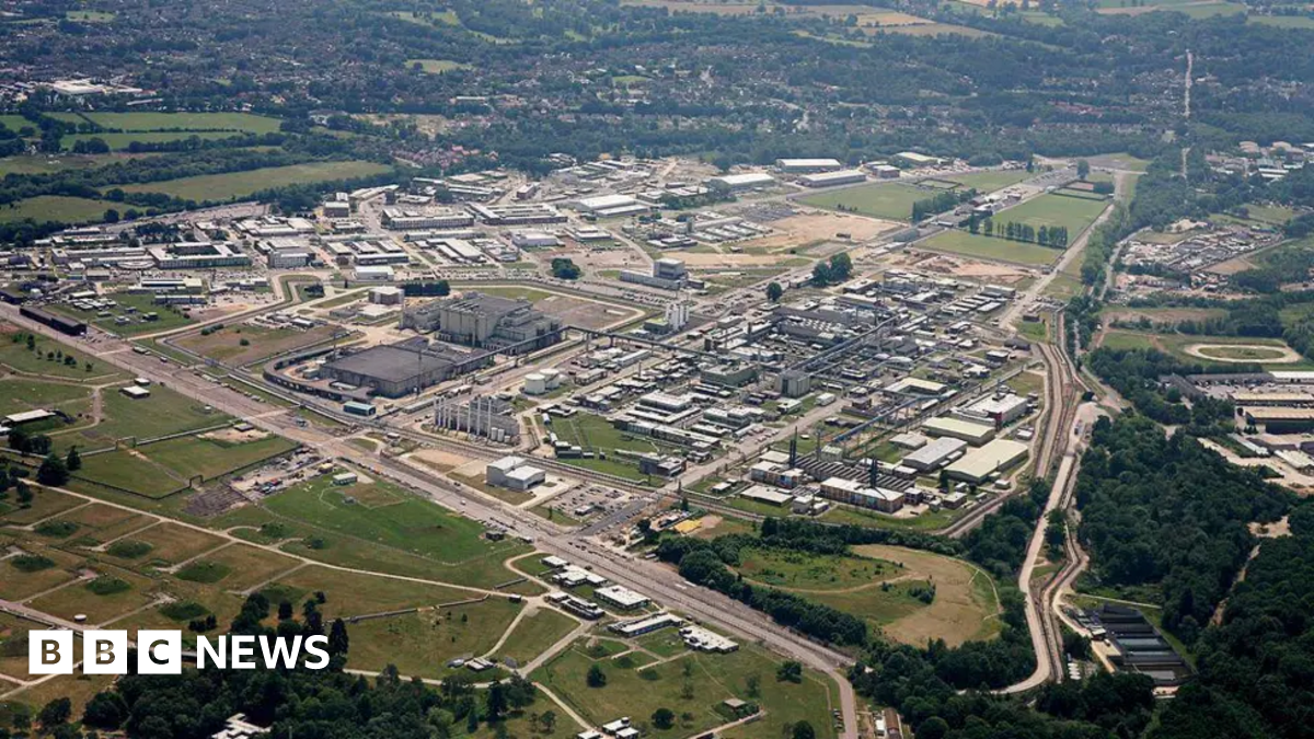 Aerial shot of the Atomic Weapons Establishment at Aldermaston Set in the Berkshire countryside - a factory style setting.