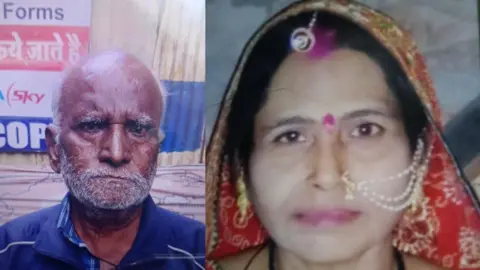 Sameer Khan Nandalal Pal (left), wearing a blue shirt, and Seema Prajapat (right), wearing a red saree, are among people who died in Indore after consuming contaminated water