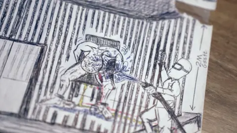 Abu Zubaydah An illustration shows a man tied to a chair, bending forward, as his face is sprayed