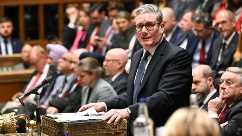 House of Commons Sir Keir Starmer standing and speaking at Prime Minister's Question time in the House of Commons today 