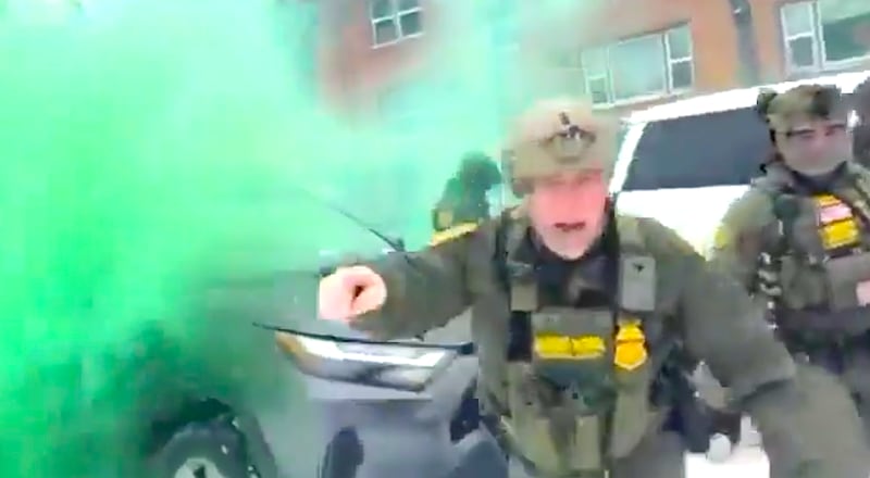 Bovino cries out as he is consumed by the thick, noxious green gas.