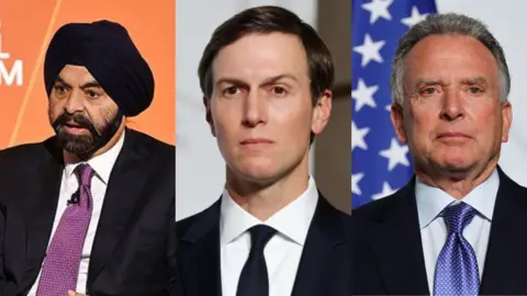 Getty Images/EPA A composite image of Ajay Banga, Jared Kushner and Steve Witkoff.