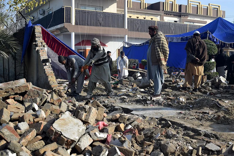 Hussain Ali/Anadolu via Getty Aftermath of wedding suicide bombing in Dera Ismail Khan, Pakistan