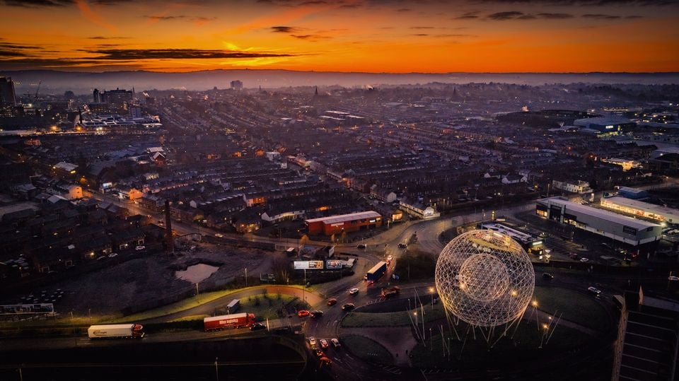 The final sunrise of 2025 over the ‘Rise’ sculpture at Broadway, straddling south and west Belfast on December 31st 2025 (Photo by Kevin Scott) 