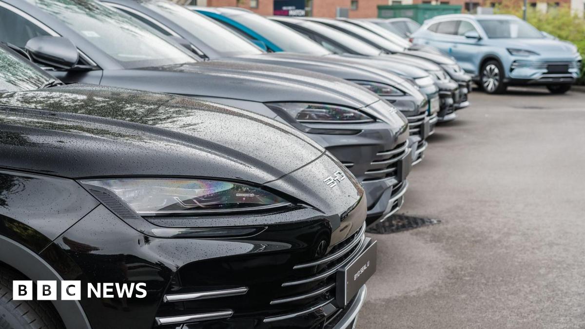 A row of black Byd cars