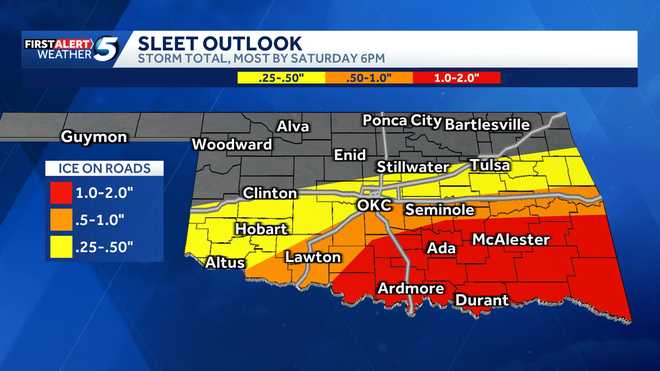 Oklahoma Sleet Outlook Jan. 25, 2026 oklahoma winter weather projected snow totals
