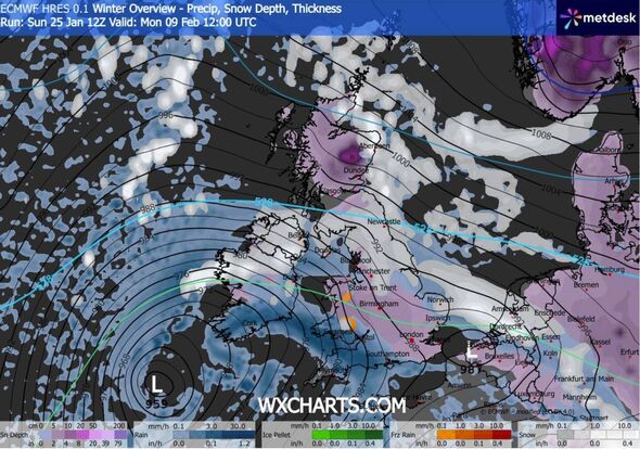 An abstract representation featuring a variety of hues including deep blues, purples, and whites, likely depicting a meteorologi An abstract representation featuring a variety of hues including deep blues, purples, and whites, likely depicting a meteorologi