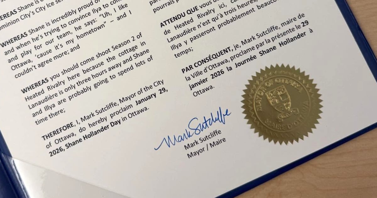 Mayor proclaims Jan. 29 ‘Shane Hollander Day’ in Ottawa - CTV News